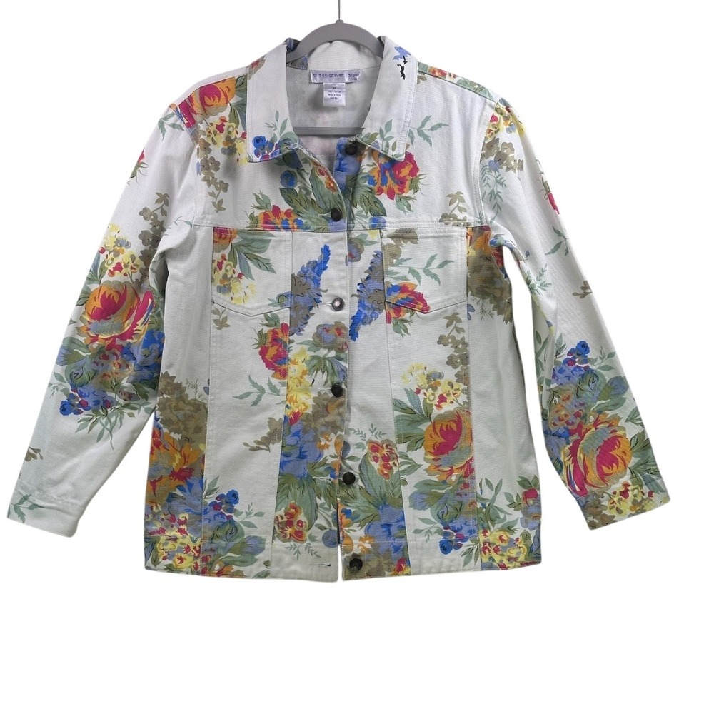 Susan Graver Style Floral Denim Jacket – Size‎ M – Excellent Condition